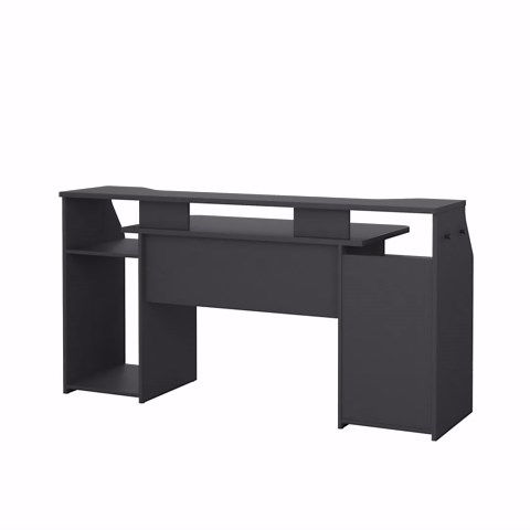 Tvilum Function Plus Computer Gaming Desk with Storage Shelves, Drawer and Monitor Riser, Black Color Finish