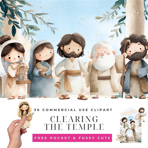 Holy Week Monday Temple Cleansing Clipart, Biblical Marketplace Watercolor PNG Set, Jesus Drives Merchants Art, Christian Story Graphics - Etsy
