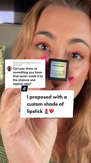 Replying to @beautybyrenenea_ Fun fact, I proposed to Christina with a custom shade of lipstick from our brand @fempowerbeauty called Marry Me! Here’s the story of how I did it, and why, unfortunately, we never got the chance to launch the shade. It was a beautiful orange red our kisses used the summer we fell in love in Greece. ❤️🧡 We couldn’t launch her because as a start up and self funded brand, we frankly just didn’t have the demand and ability to put down an order to meet our minimum orde