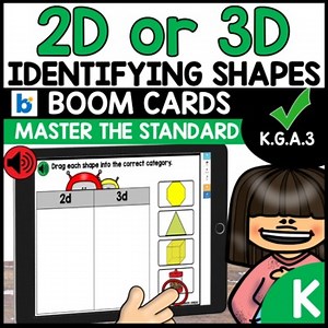 2d and 3d Shape Sort using Boom Cards K.G.A.3 No Prep Kindergarten Math Centers