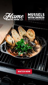 Grilled Mussels with Chorizo and White Wine Cream Sauce🔥 This is restaurant quality food, made right in your back yard. Check out the recipe video here: https://youtu.be/0F2mDkW10xs | Char-Griller