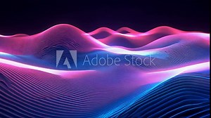 Camera movement and effects: static video establishing scene: beautiful abstract wave background with neon texture effect, pink and blue colour rendered in 3d