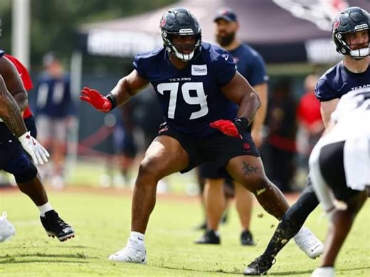 Texans’ Aireontae Ersery returns to practice after thumb surgery, questionable on injury report, Trent Brown ruled out