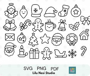Christmas Icon SVG Bundle – 27 Minimalist Black and White Christmas Clipart | Holiday Line Art, Xmas Elements PNG PDF for Cricut & Crafts - Etsy UK