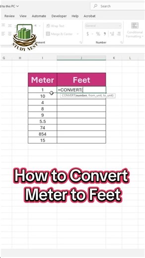 How to Convert Meter to Feet in Excel | Easy Formula Tutorial | Study Nest