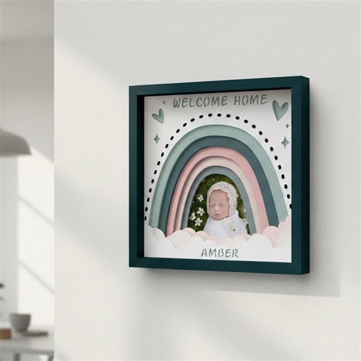 3D Baby Photo Frame Shadow Box SVG: Newborn Template, Papercut Lightbox - Etsy