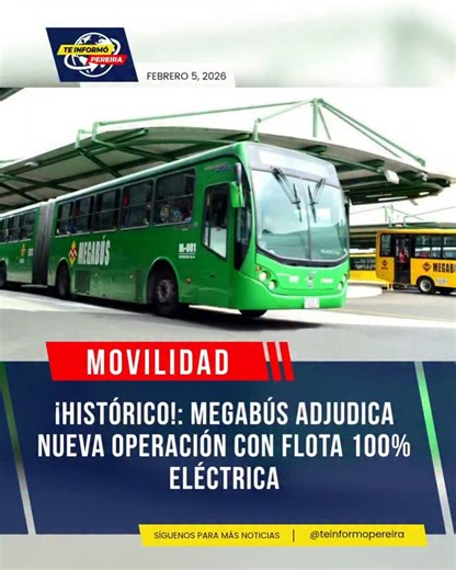 Te Informo Pereira on Instagram: "En un paso decisivo para el futuro del transporte masivo, Megabús S.A. adjudicó oficialmente la licitación para la operación de la cuenca Dosquebradas al proponente IMPULXA S.A.S.. Esta noticia marca el inicio de la renovación tecnológica más importante en los casi 20 años de historia del sistema (inaugurado en 2006). Lo que viene para el sistema: Adiós al humo: Se integrarán 58 buses nuevos 100% eléctricos (22 articulados y 36 alimentadores), eliminando las emi