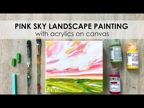 How to Paint a Landscape with a Pink Sky with Acrylic Paint on Canvas Step by Step!