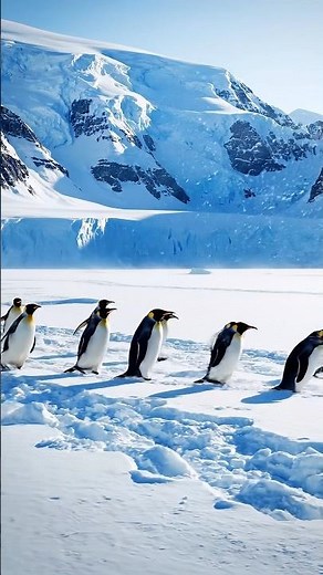 Penguins Walking on Ice in Slow Motion 🐧❄️