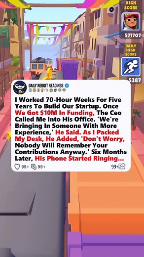 45K views · 640 reactions | I Worked 70-Hour Weeks For Five Years To Build Our Startup. Once We Got $10M In Funding, The CEO Called Me Into His Office. 'We're Bringing In Someone With More Experience,' He Said. As I Packed My Desk, He Added, 'Don't Worry, Nobody Will Remember Your Contributions Anyway.' Six Months Later, His Phone Started Ringing... #reddit #redditstories #storytime #redditreadings #askreddit | Yeti45 | Facebook