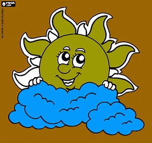 nube y sol para colorear, nube y sol para imprimir