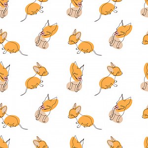 Chihuahua puppy line art seamless pattern in single line with color...