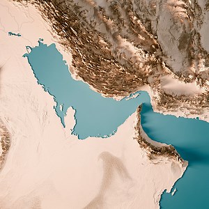 3D Render of a Topographic Map of the Persian Gulf, Middle East. All...