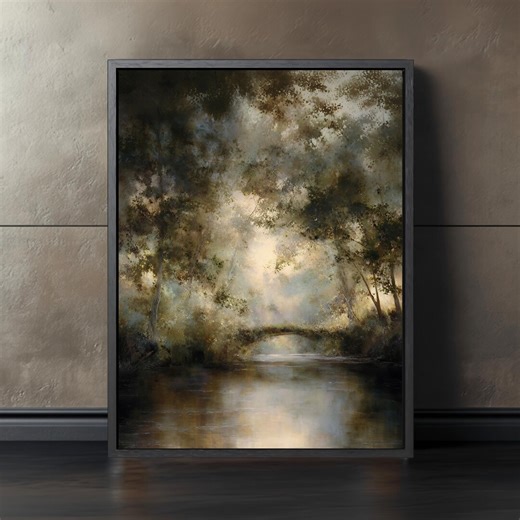 Vintage Nature Forest River Print, Woodland Rustic Landscape Canvas Decor - Etsy