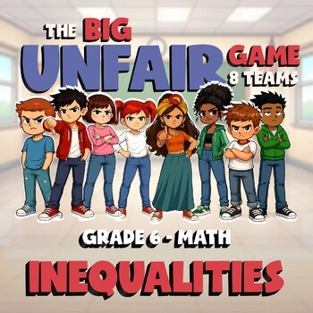 Inequalities BIG UNFAIR Math Game - No Prep Grade 6 Review Activity