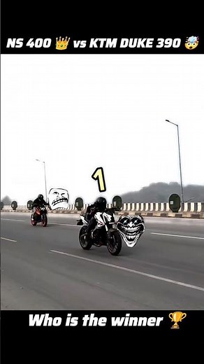NS400 🚀 vs KTM Duke 390 🤡 Drag Race Video 🏍️ Who is the winner 🏆 #ns400 #ktm #duke390 #race #shorts