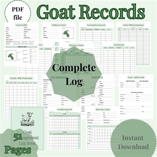 Goat Record Keeping Log Book: Farm & Milk Records (PDF Download) - Etsy UK