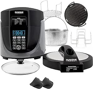 NuWave Duet Pressure Cooker, Air Fryer & Grill Combo Cooker Deluxe with Removable Pressure and Air Fry Lids, 6qt Stainless Steel Pot, 4qt Stainless Steel Air Fryer Basket