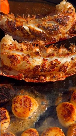 Perfect Seafood Combo | Buttery Lobster & Pan-Seared Scallops. #bbq #grilling #seafood #foodie