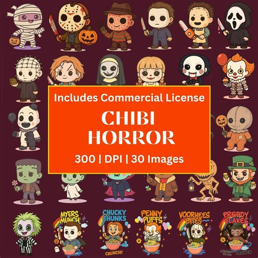Chibi Horror Movie Villains PNG Bundle | Cute Halloween Clipart | Scary Movie Characters | Sublimation Stickers Digital Download - Etsy