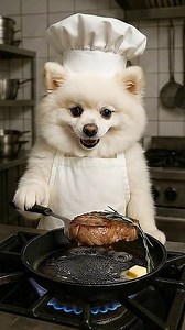65K views · 2.4K reactions | A fluffy white Spitz takes his role as chef seriously — seasoning, sizzling, and serving up the juiciest steak for himself with pride. | 777Pets Global | Facebook