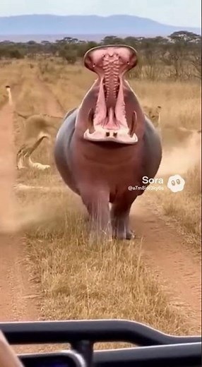 Hippo Roars and Scatters Lions! 🦛🦁#WildlifeDrama #SafariAdventure #NatureShowdown