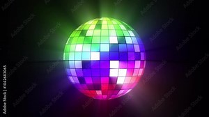 disco ball spinning 3d animation on black background, glowing Bright disco ball animated, loop disco ball Lights with alpha channel.