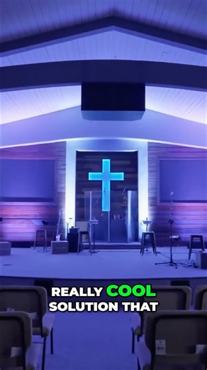Churchfront | Pro Church lights & bars light up the walls purple. LED tape behind the cross was a cool, pre-existing solution. Love the stage design!... | Instagram