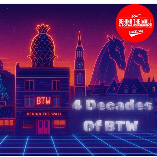 🎉 BEHIND THE WALL TURNS 40! 🎉 Join us this weekend as we celebrate FOUR DECADES of good times, great music, and the best crowd around 🙌 🍹 ALL WEEKEND — Drinks promos & 2-for-1 on our famous Chicken Between the Sheets! 🎶 FRIDAY: Dirty Martinis live on stage! 🎸 SATURDAY: Crash Kid upstairs, DJ Josh keeping the main bar bouncing, and the return of Disco Dave through the back room — kicking off our Throwback Series in style 💃🪩 🎧 SUNDAY: Retro DJ Day — generations of BTW DJs spinning the cla