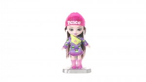 Barbie Extra Mini Minis Doll with Brunette Hair, Alien Sweater Dress & Peace Sign-Themed Accessories & Stand, 3.25-inch
