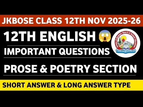jkbose class 12th english guess paper 2025 | jkbose class 12th english most important questions