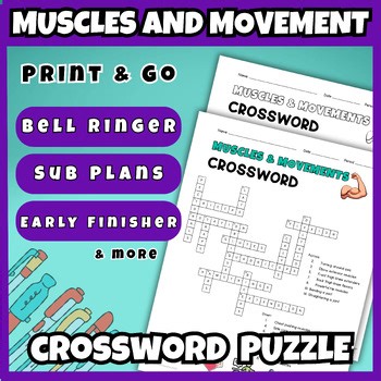 Muscles and Movement No Prep Crossword Worksheet PE Substitute Plan Grades 6 7 8