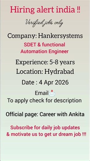 Hiring SDEt & Functional Automation Engineer #hiring #youtubeshorts #viralvideo #motivation