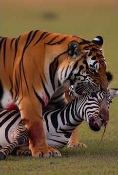 Tiger Mom Hunts Bleeding Zebra to Feed Her Hungry Cubs