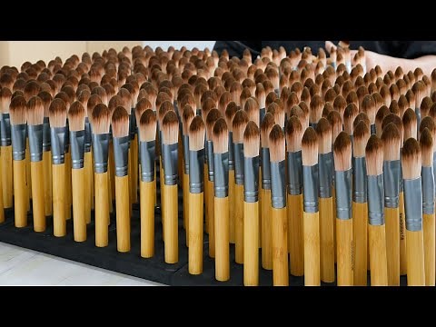 Process of Making Makeup Brushes and Nail Art Brushes. China Cosmetics Factory.