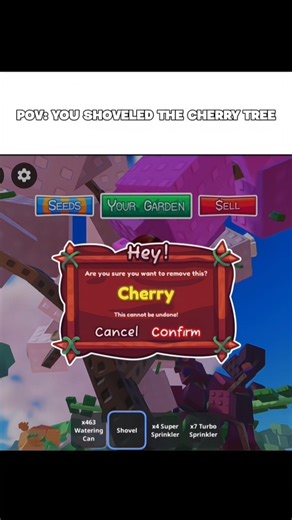 POV YOU SHOVELED THE CHERRY TREE 💔 #gardenhorizons #growagarden #roblox #petshub #birdtrend