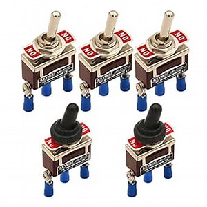 5 PCS Toggle Switch with Waterproof Cap, SPDT ON-ON 3 Pin 15A 250V 20A 125V,Rocker Toggle Switch with Blue Ring Terminals (ON-ON 3 Pin, 5)