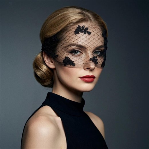 Vintage Black Birdcage Veil With Floral Lace, 1950s Audrey Style Funeral Wedding Veil - Etsy