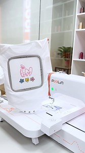 A simple embroidery pattern “love” and three flowers—that’s all with mom’s love 💗 #embroidery #embroiderymachine #embroiderydesign #baby #bodysuit #love #flowers https://richword.com/facebookpoolin ⬅️click here to know more | Poolin Embroidery Sewing Machine