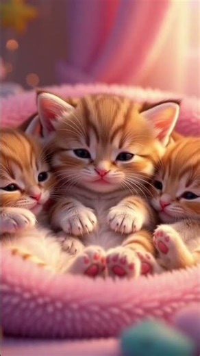 💤 Dreamy Nap Time: Three Tiny Kittens in a Cozy Pastel Bed #cutekittens #sleepingcats #adorablepets