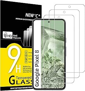 NEW'C 3 Pack Designed for Google Pixel 8 Screen Protector [No for Pixel 8A/8 Pro], Tempered Glass,Case Friendly Scratch-proof, Bubble Free, Ultra Resistant