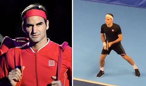Roger Federer shows off impressive forehand in training