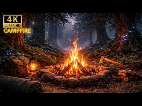 1 Hour Realistic Campfire in a Fantasy Forest 🔥 4K Cozy Fire Ambience