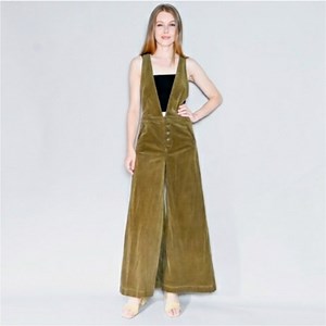 Free People Olive Green Adjustable Corduroy Jumpsuit Overalls size Large