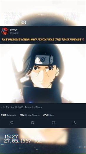 The Unsung Hero: Why Itachi Was the True Hokage 🥀 #naruto #anime #narutoshippuden #itachi #fypシ