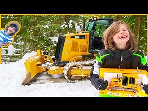 Bruder Trucks | Real Bulldozer Vs Toy Bulldozer Plowing Snow!
