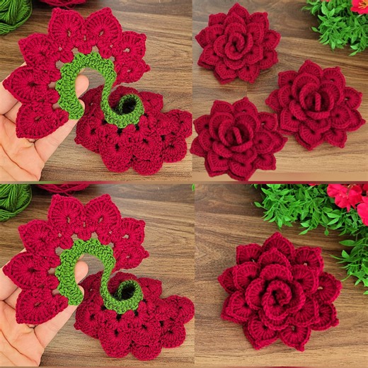 WOW! 3D Spiral Crochet Rose Tutorial 🌹 Easy & Stunning Flower Pattern #knitting #crochet #fblifestyle | Crochet knitting love