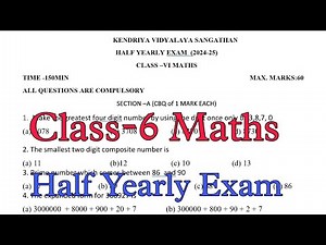 Class-6 Maths Half Yearly Exam Question Paper TERM-1 / Session 2024-25 / For Kendriya Vidyalaya St..