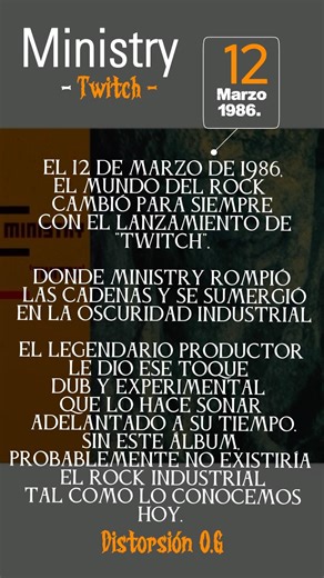 Ministry - Twitch ( 12 Marzo 1986) #distorsionog #Ministry #Twitch #IndustrialMetal