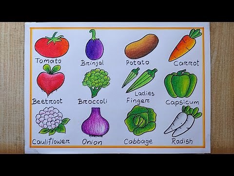 Different types of Vegetables drawing easy| How to draw 12 Different types of Vegetables drawing